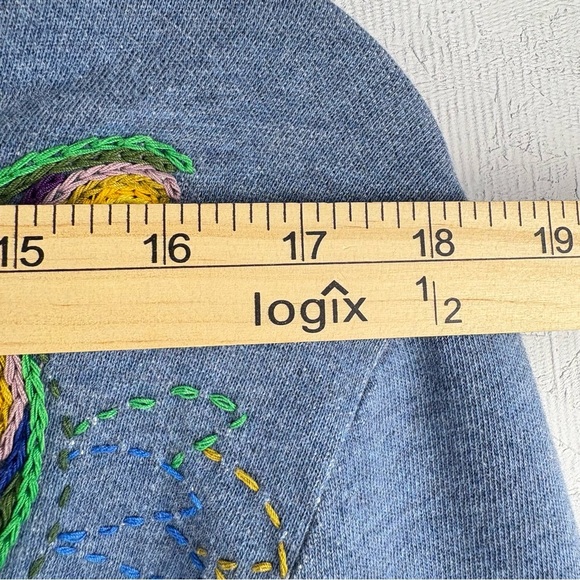 LOVE YAYA Dusty Blue Colorful Embroidered long sleeve Zip Up Hoodie Top 2 Medium - Picture 6 of 9